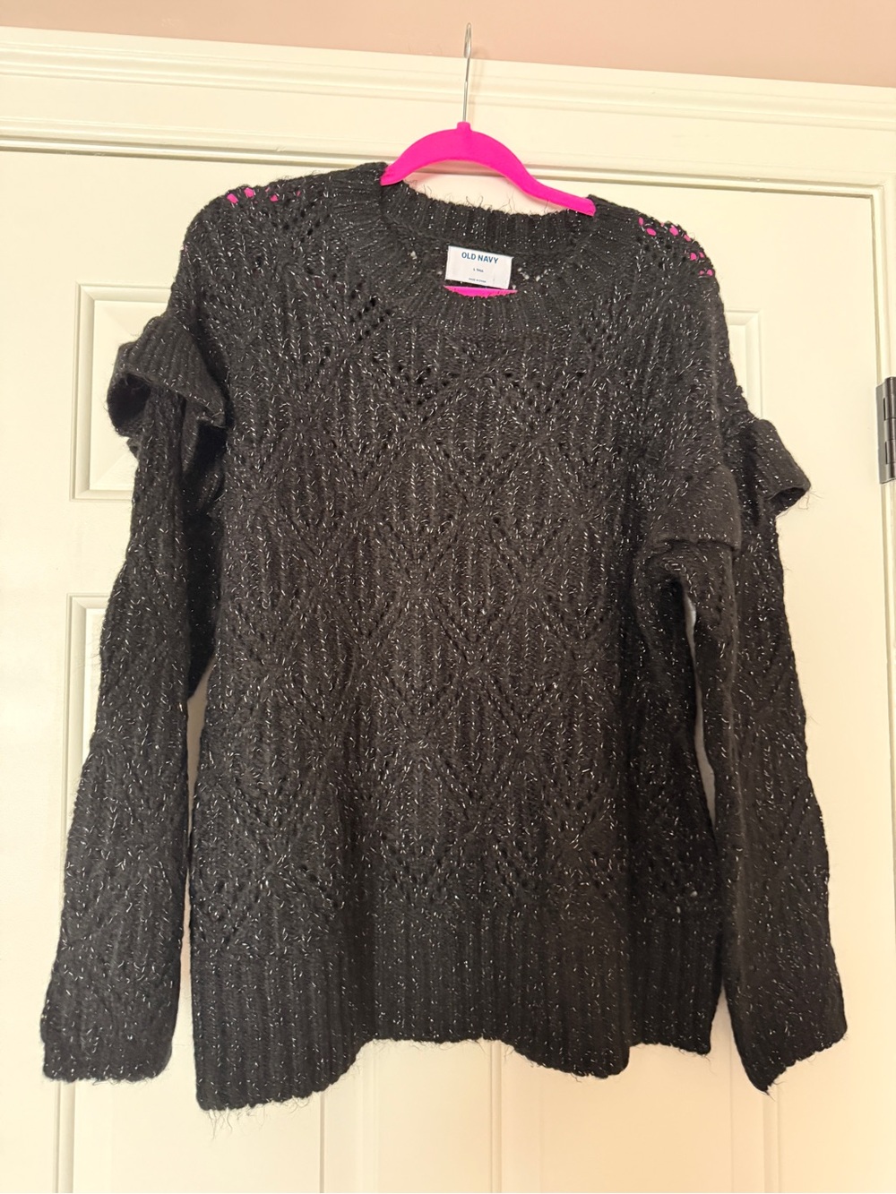 Old Navy Black Sparkle Ruffle-Sleeve Knit Sweater